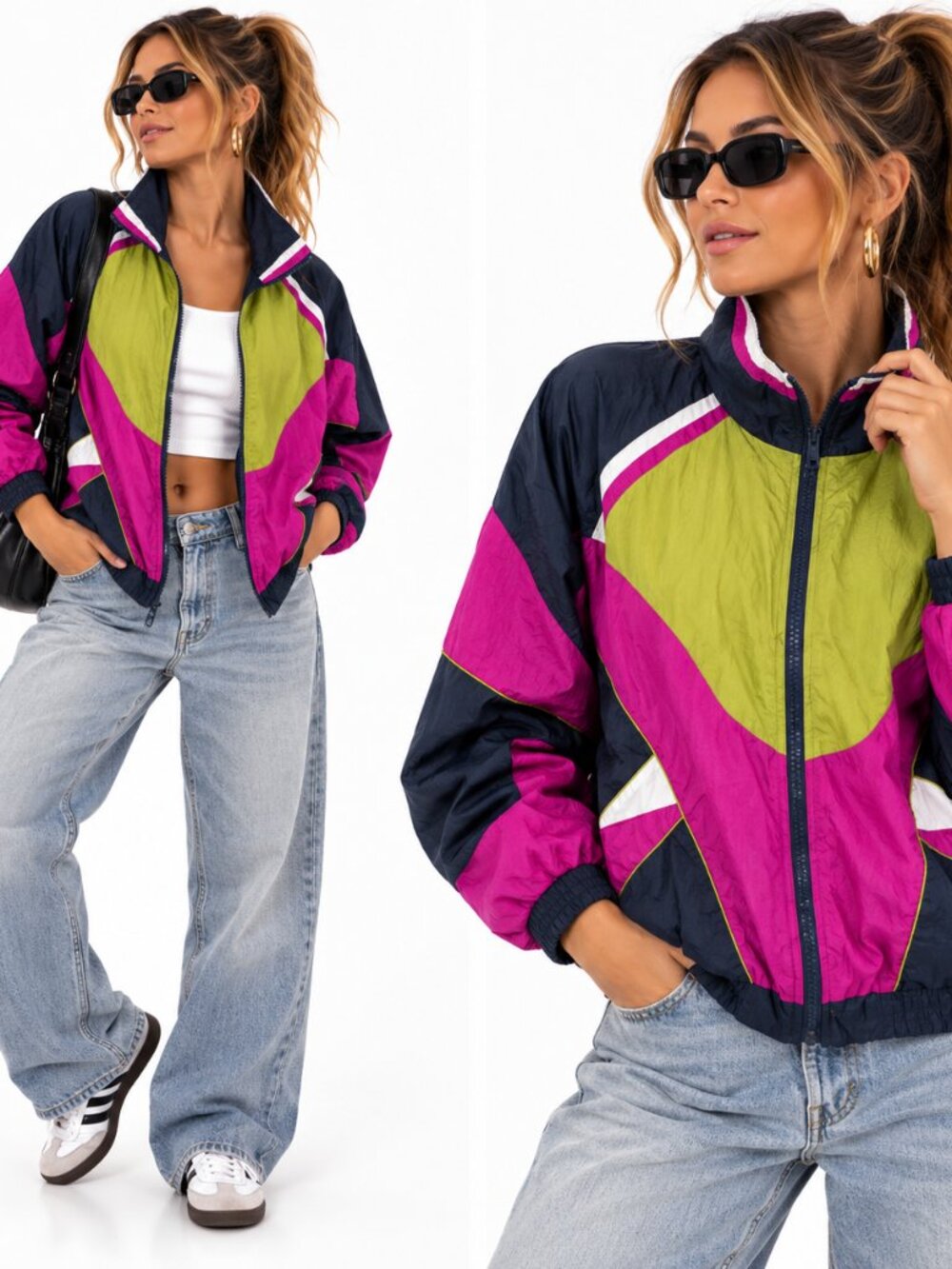 Avon Windbreaker Womens M Neon Colorblock 80s 90s Retro Streetwear Vintage